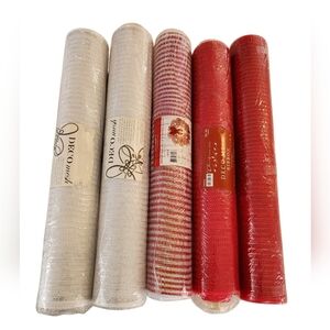 Deco Mesh Ribbon Rolls | Bundle of 5 | Red, White, Red & White Stripes